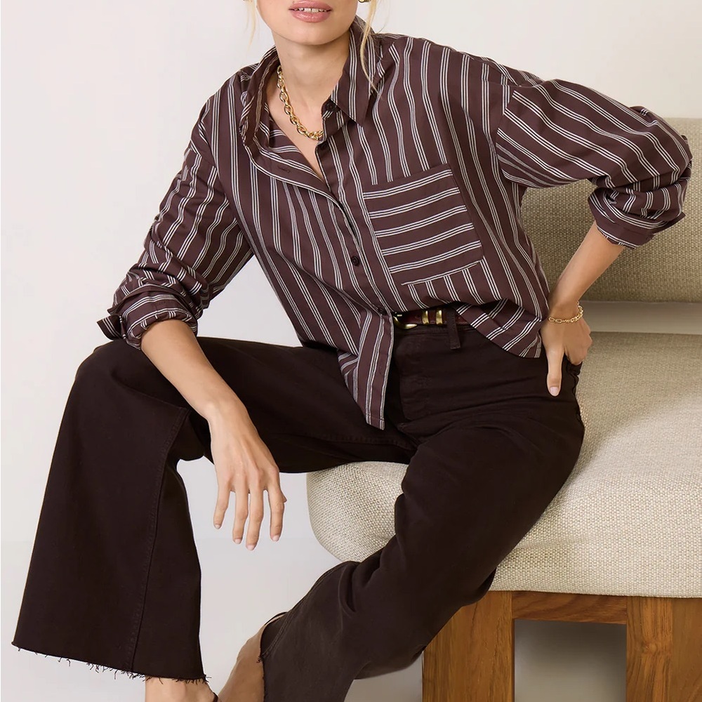 Evereve Brown Striped Button-Down Shirt